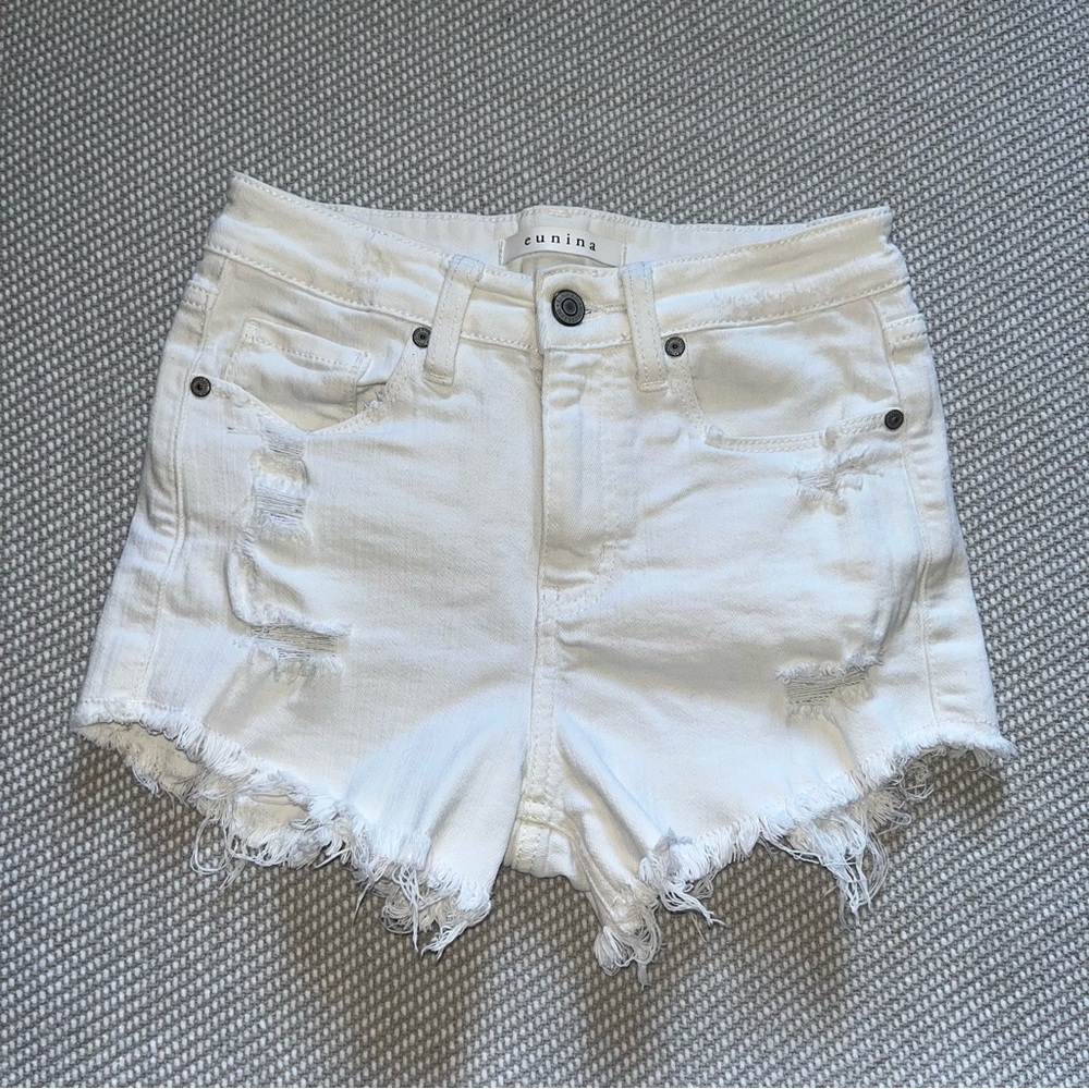 Eunina Lulu Womens Shorts Cut Off Raw Hem Distressed High Rise White Sz Xs